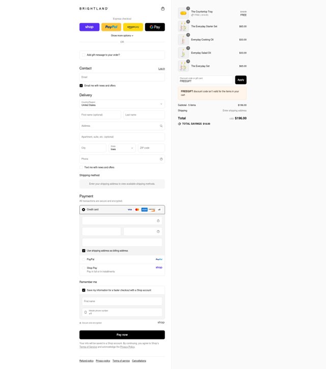 Brightland checkout page showing Brightland discount code box | Screenshot taken by SimplyCodes community member on Sep 4, 2025