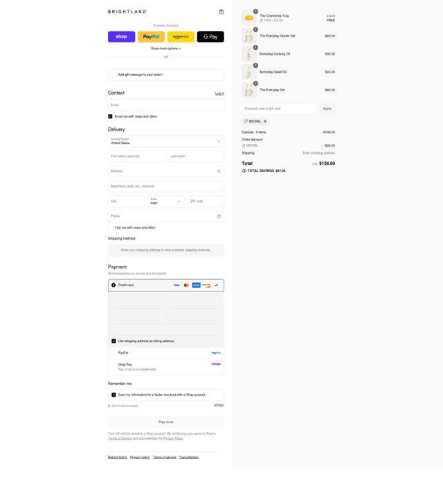 Brightland checkout page showing Brightland discount code box | Screenshot taken by SimplyCodes community member on Sep 4, 2025