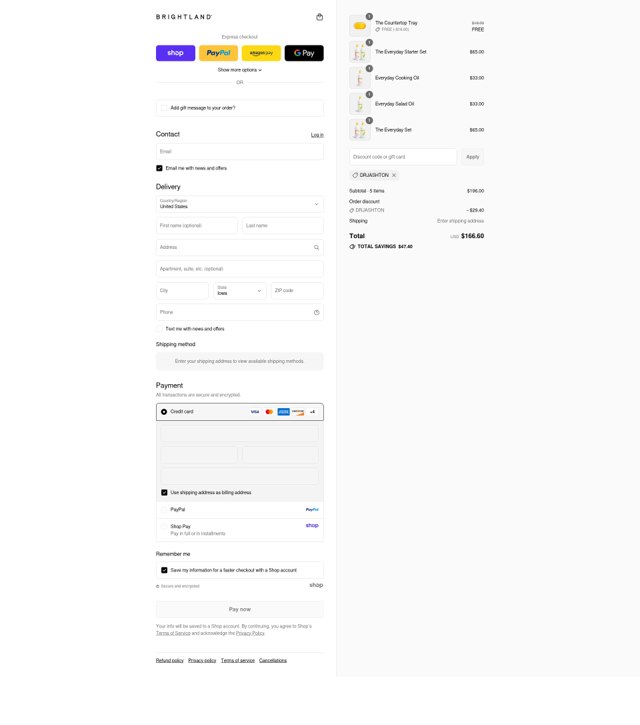 Brightland checkout page showing Brightland discount code box | Screenshot taken by SimplyCodes community member on Sep 4, 2025