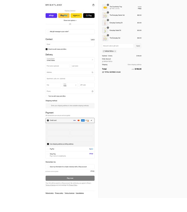 Brightland checkout page showing Brightland discount code box | Screenshot taken by SimplyCodes community member on Sep 4, 2025