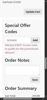 50YEARS coupon verification screenshot
