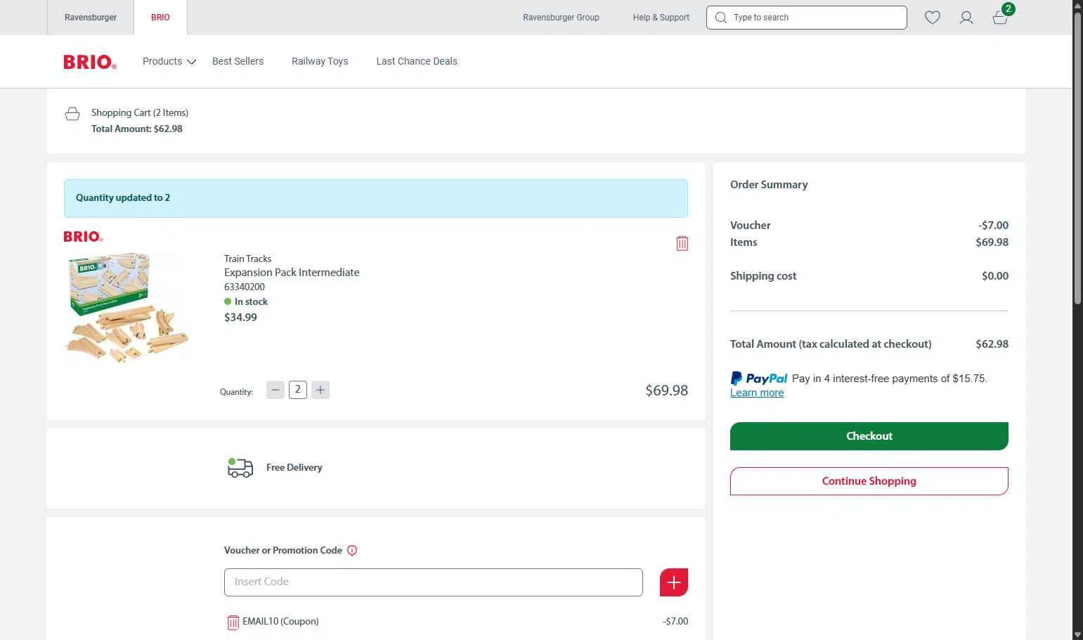 BRIO checkout page showing BRIO promo code box | Screenshot taken by SimplyCodes community member on Aug 25, 2025