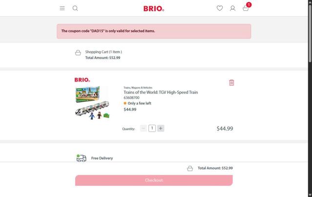 BRIO checkout page showing BRIO promo code box | Screenshot taken by SimplyCodes community member on May 21, 2025