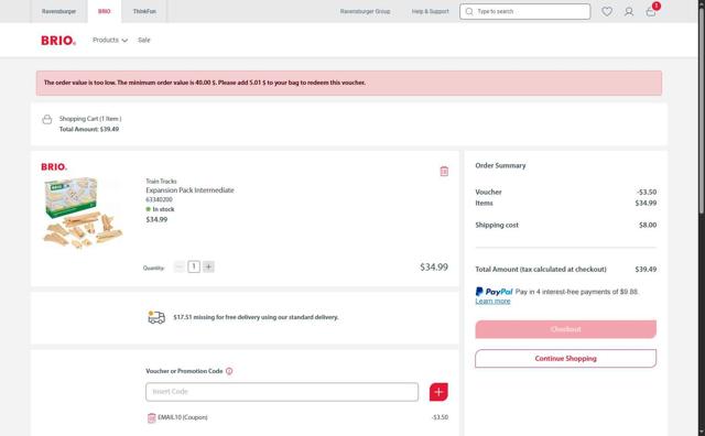 BRIO checkout page showing BRIO promo code box | Screenshot taken by SimplyCodes community member on Jul 12, 2025