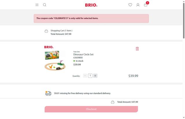 BRIO checkout page showing BRIO promo code box | Screenshot taken by SimplyCodes community member on May 3, 2025