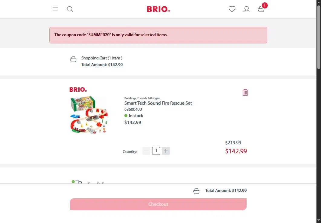 BRIO checkout page showing BRIO promo code box | Screenshot taken by SimplyCodes community member on Aug 6, 2025