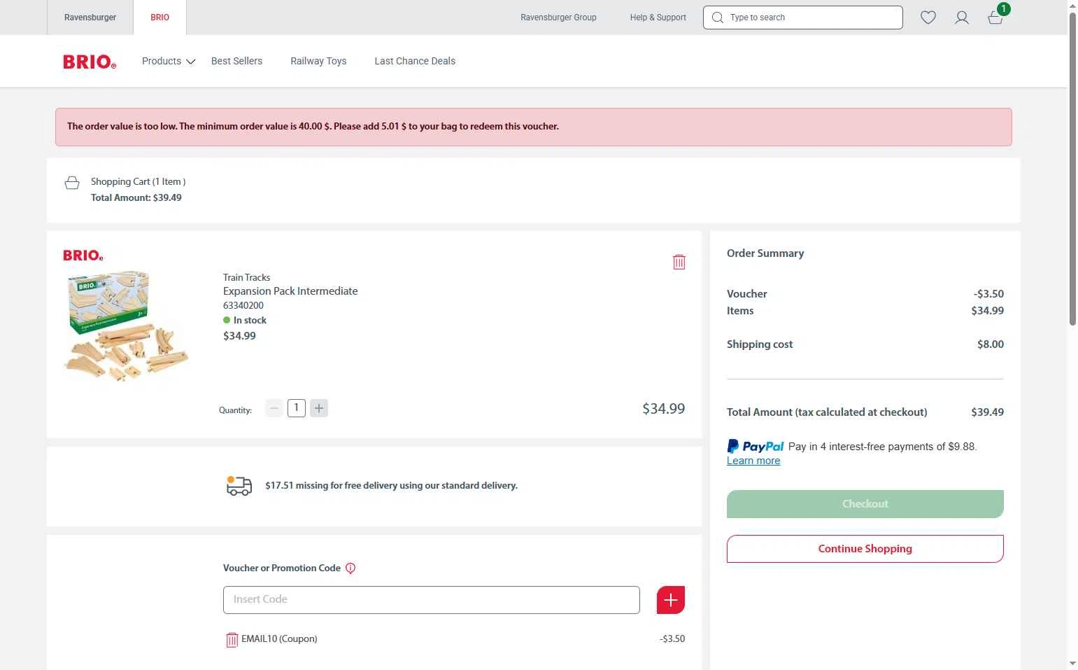 BRIO checkout page showing BRIO promo code box | Screenshot taken by SimplyCodes community member on Sep 23, 2025