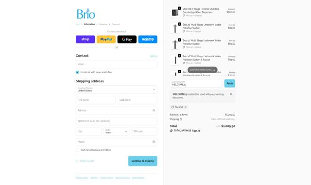 Brio Coolers checkout page showing Brio Coolers promo code box | Screenshot taken by SimplyCodes community member on Oct 2, 2025