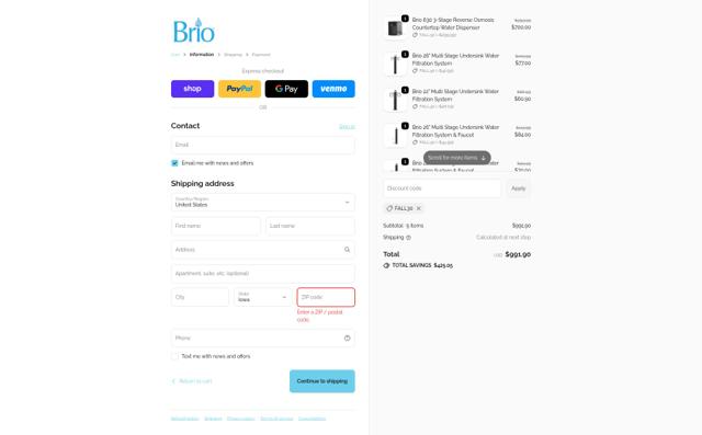 Brio Coolers checkout page showing Brio Coolers promo code box | Screenshot taken by SimplyCodes community member on Sep 23, 2025