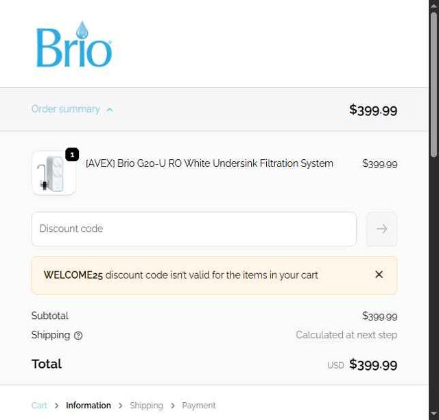 Brio Coolers checkout page showing Brio Coolers promo code box | Screenshot taken by SimplyCodes community member on Oct 1, 2025