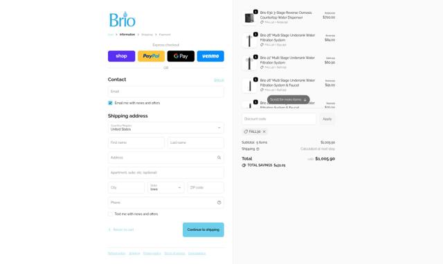 Brio Coolers checkout page showing Brio Coolers promo code box | Screenshot taken by SimplyCodes community member on Oct 2, 2025