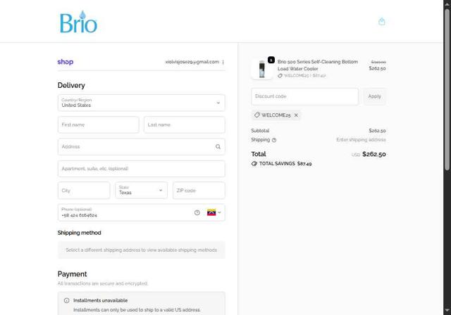 Brio Coolers checkout page showing Brio Coolers promo code box | Screenshot taken by SimplyCodes community member on Oct 1, 2025