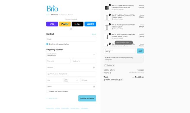 Brio Coolers checkout page showing Brio Coolers promo code box | Screenshot taken by SimplyCodes community member on Oct 2, 2025