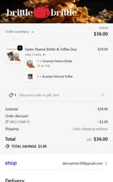 WELCOME10 coupon verification screenshot