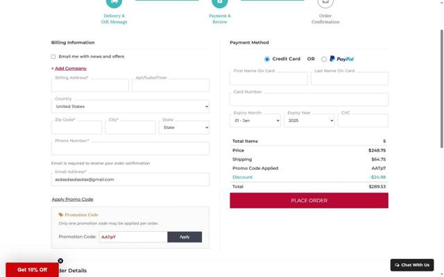 Broadway Basketeers checkout page showing Broadway Basketeers promo code box | Screenshot taken by SimplyCodes community member on May 25, 2025