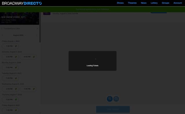 Broadway Direct checkout page showing Broadway Direct promo code box | Screenshot taken by SimplyCodes community member on Jul 28, 2025