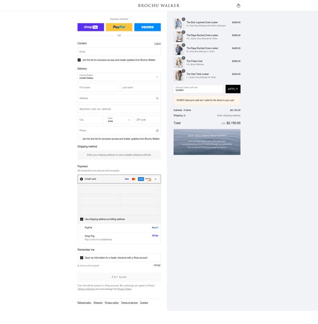 Brochu Walker checkout page showing Brochu Walker discount code box | Screenshot taken by SimplyCodes community member on Aug 16, 2025