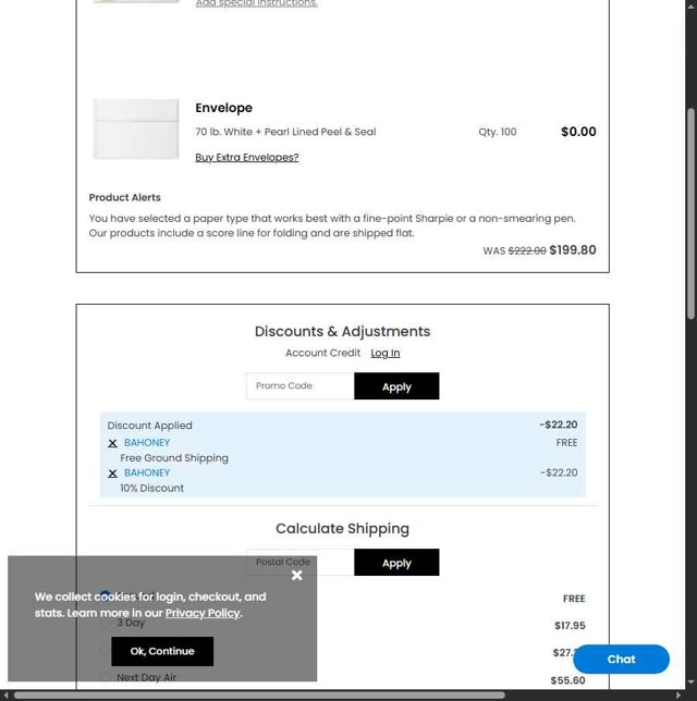 Brookhollow Cards checkout page showing Brookhollow Cards discount code box | Screenshot taken by SimplyCodes community member on Jul 11, 2025