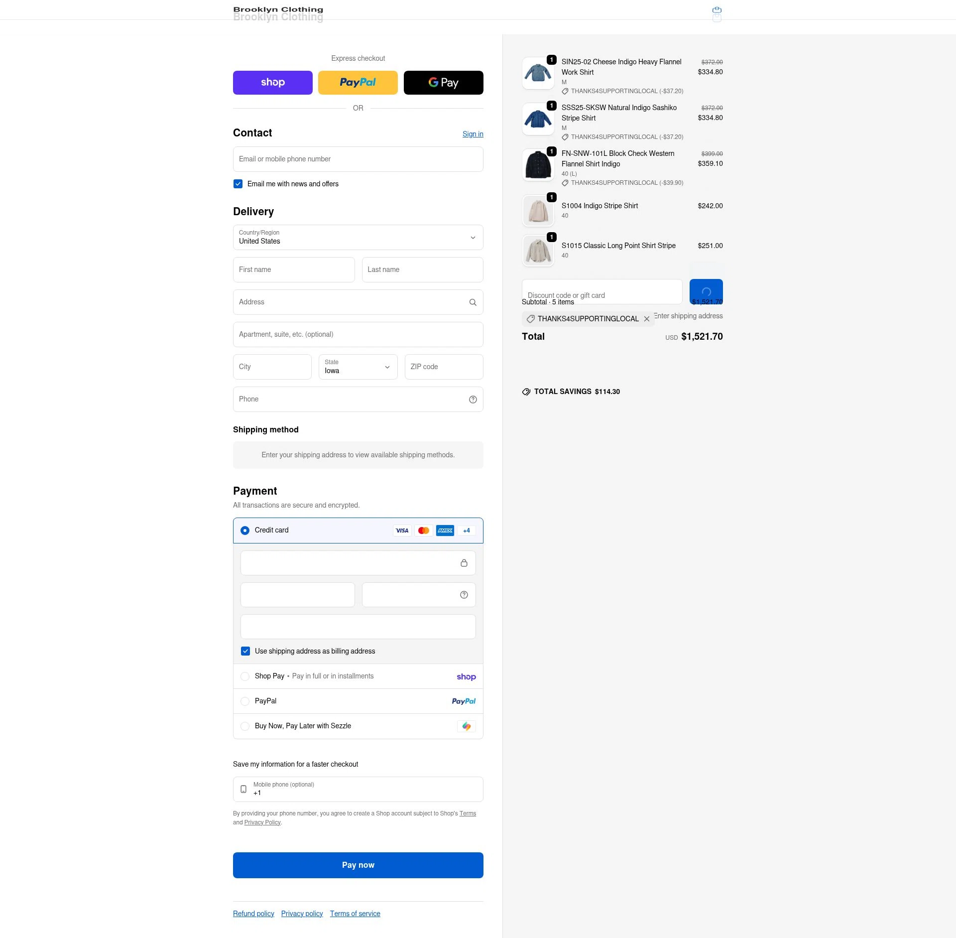 Brooklyn Clothing checkout page showing Brooklyn Clothing discount code box | Screenshot taken by SimplyCodes community member on Feb 5, 2026