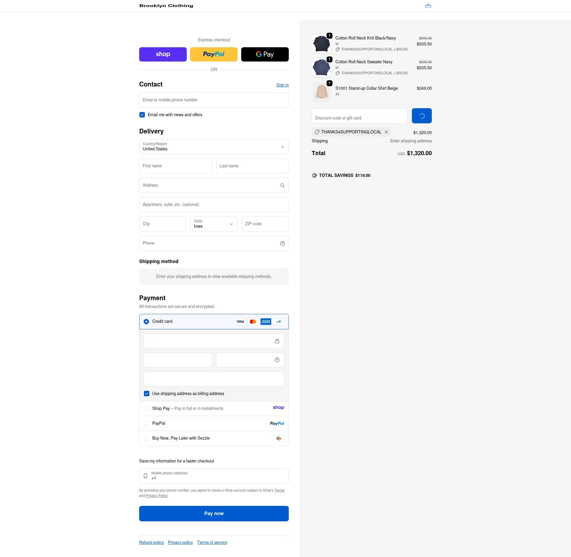 Brooklyn Clothing checkout page showing Brooklyn Clothing discount code box | Screenshot taken by SimplyCodes community member on Jan 18, 2026