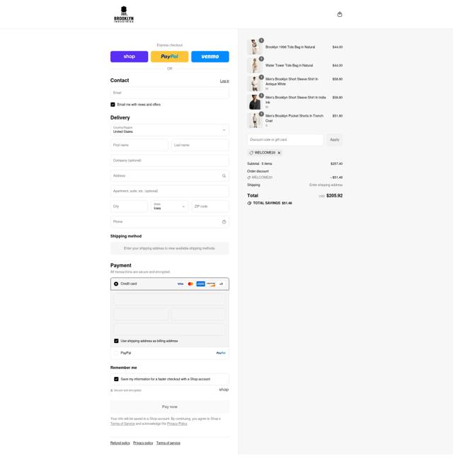 Brooklyn Industries checkout page showing Brooklyn Industries promo code box | Screenshot taken by SimplyCodes community member on Sep 8, 2025
