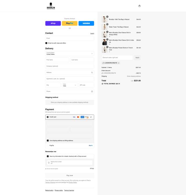 Brooklyn Industries checkout page showing Brooklyn Industries promo code box | Screenshot taken by SimplyCodes community member on Sep 8, 2025