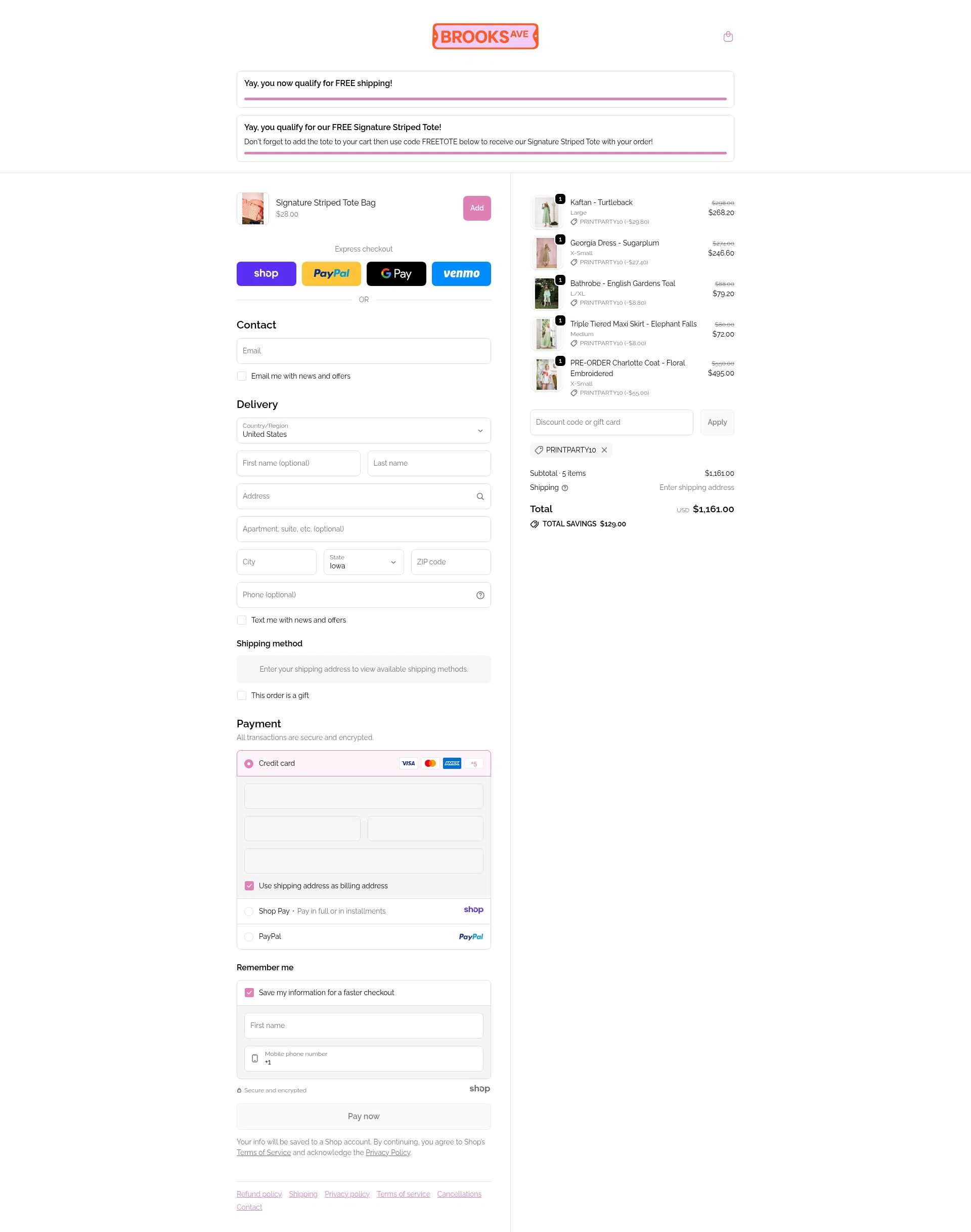 Brooks Avenue checkout page showing Brooks Avenue promo code box | Screenshot taken by SimplyCodes community member on Dec 31, 2025