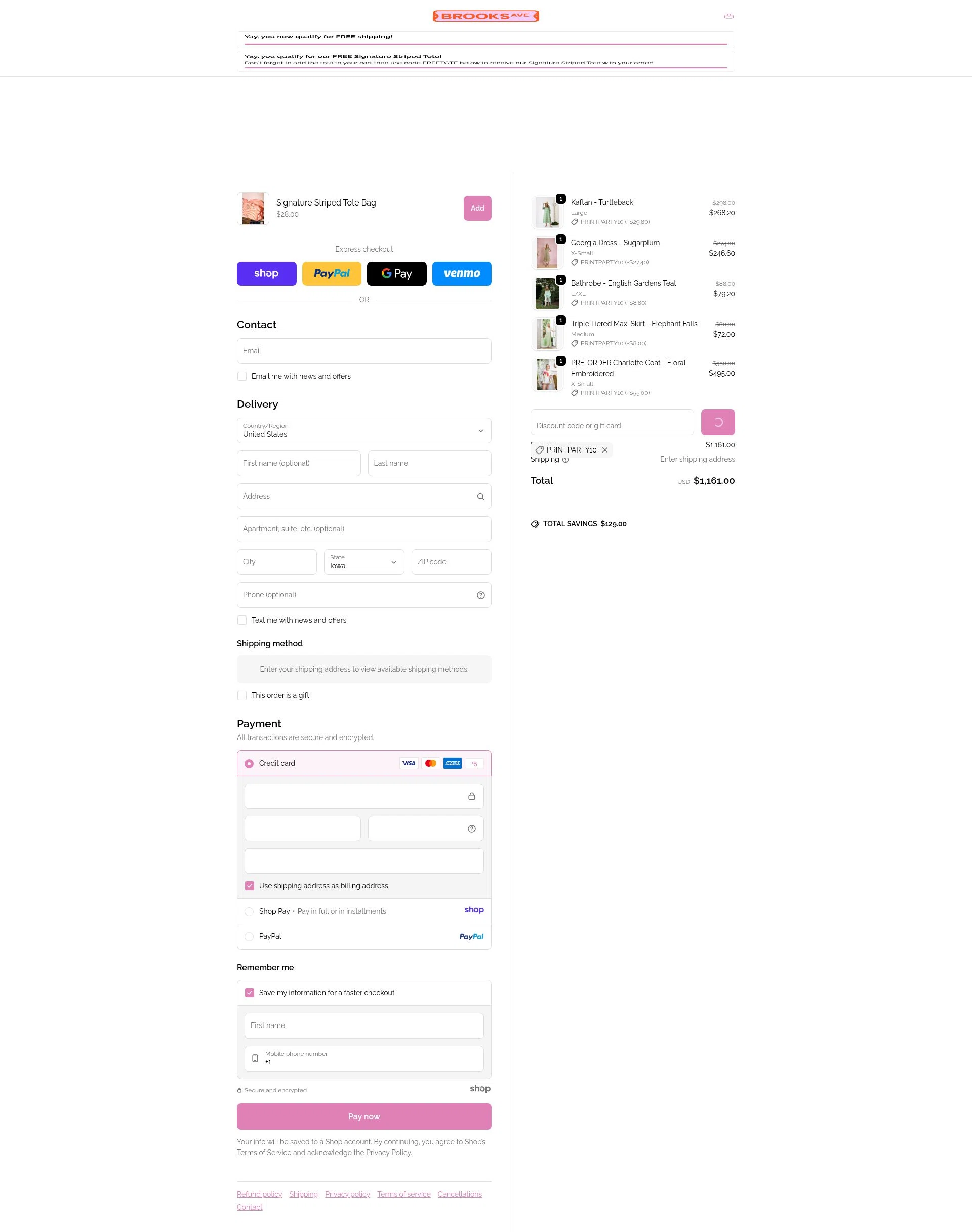 Brooks Avenue checkout page showing Brooks Avenue promo code box | Screenshot taken by SimplyCodes community member on Dec 26, 2025