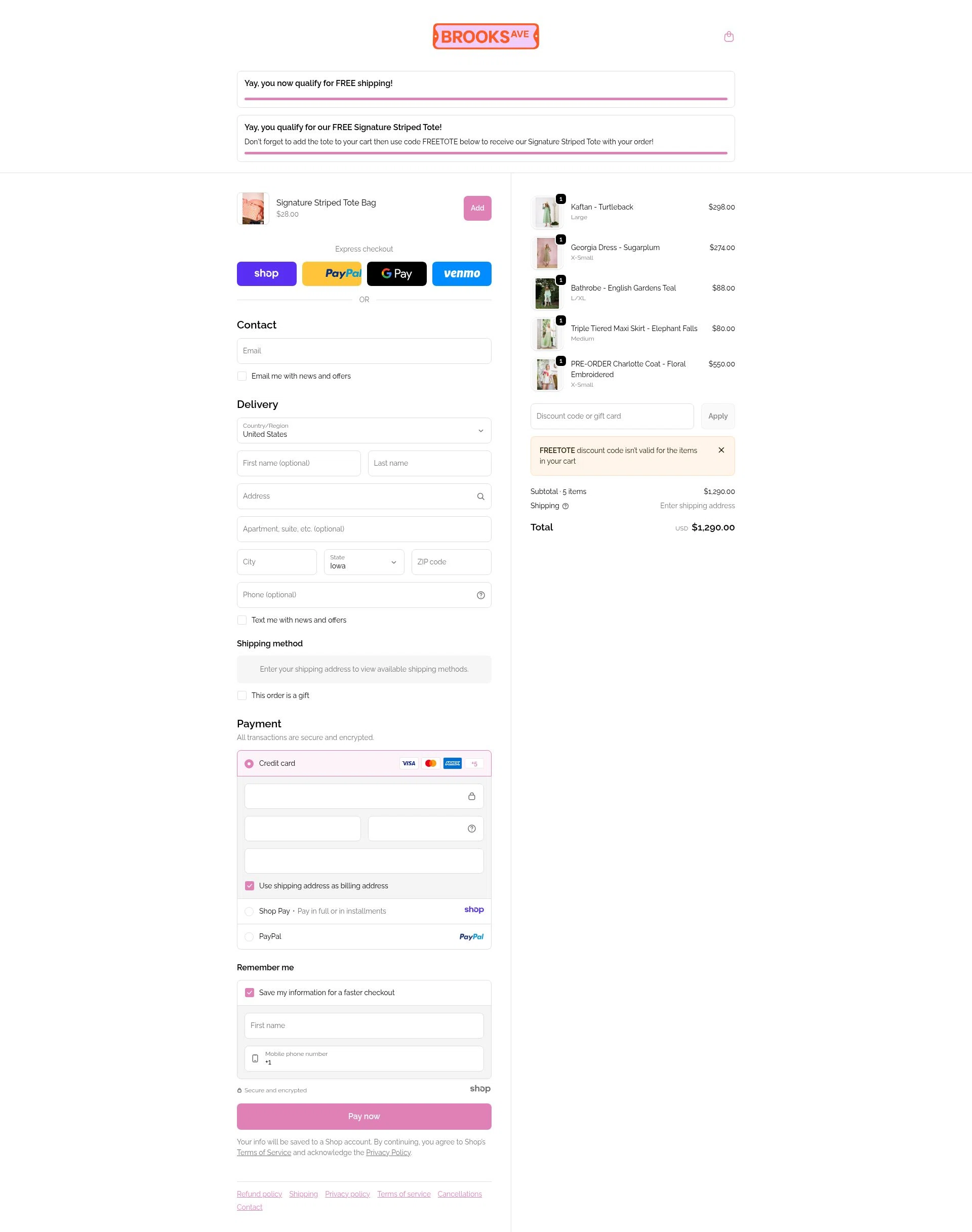 Brooks Avenue checkout page showing Brooks Avenue promo code box | Screenshot taken by SimplyCodes community member on Dec 26, 2025