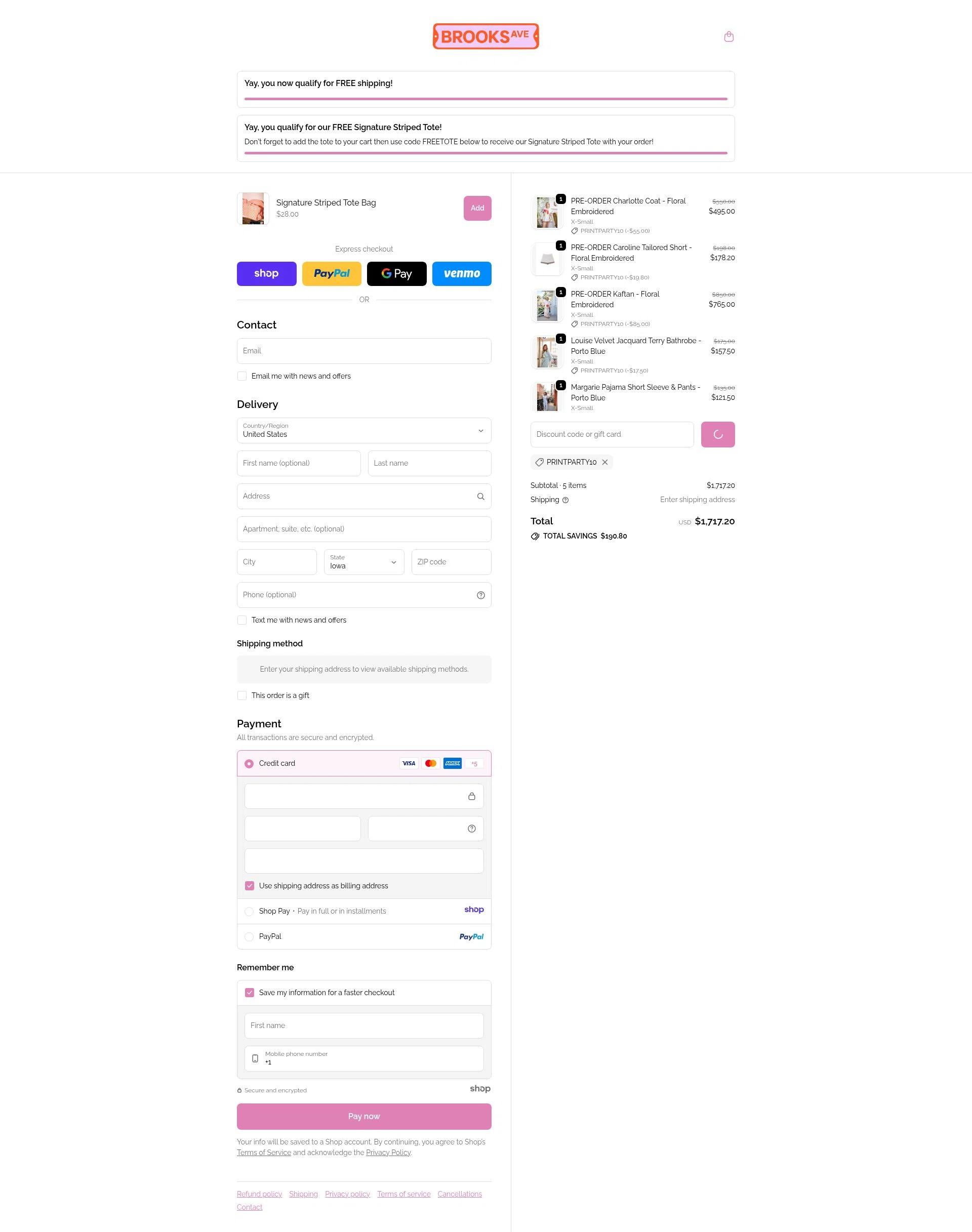 Brooks Avenue checkout page showing Brooks Avenue promo code box | Screenshot taken by SimplyCodes community member on Dec 21, 2025