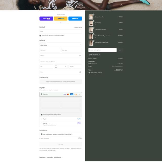 Brother Vellies checkout page showing Brother Vellies promo code box | Screenshot taken by SimplyCodes community member on Aug 22, 2025