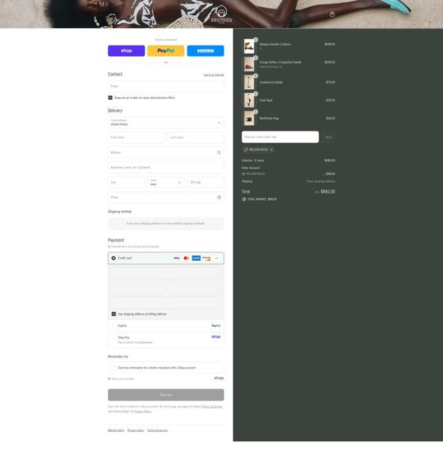 Brother Vellies checkout page showing Brother Vellies promo code box | Screenshot taken by SimplyCodes community member on Aug 31, 2025