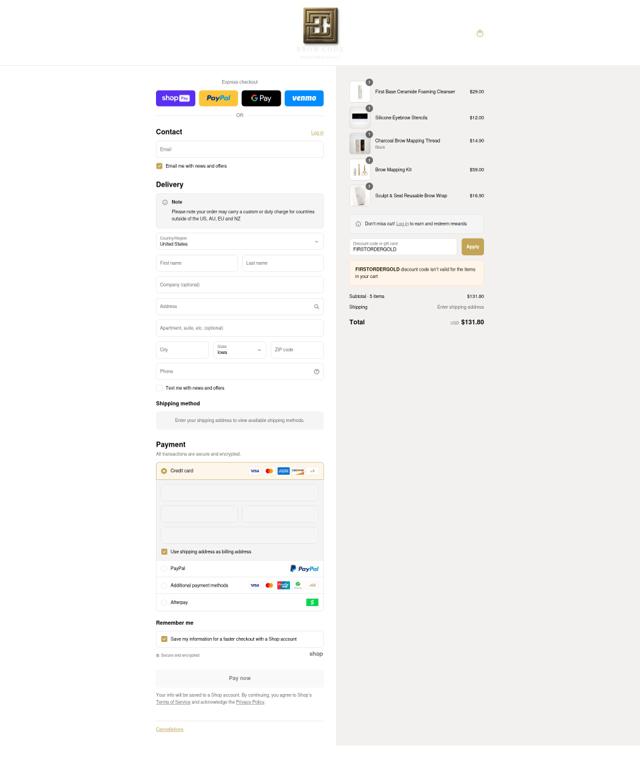 Brow Code US checkout page showing Brow Code US promo code box | Screenshot taken by SimplyCodes community member on Aug 6, 2025