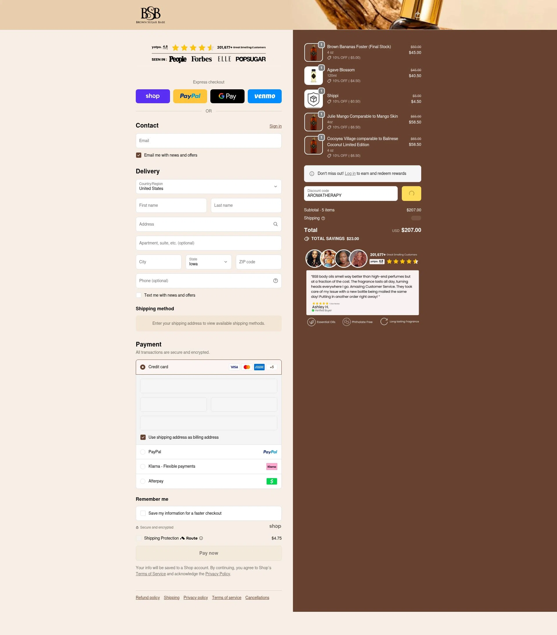 Brown Sugar Babe checkout page showing Brown Sugar Babe discount code box | Screenshot taken by SimplyCodes community member on Dec 30, 2025
