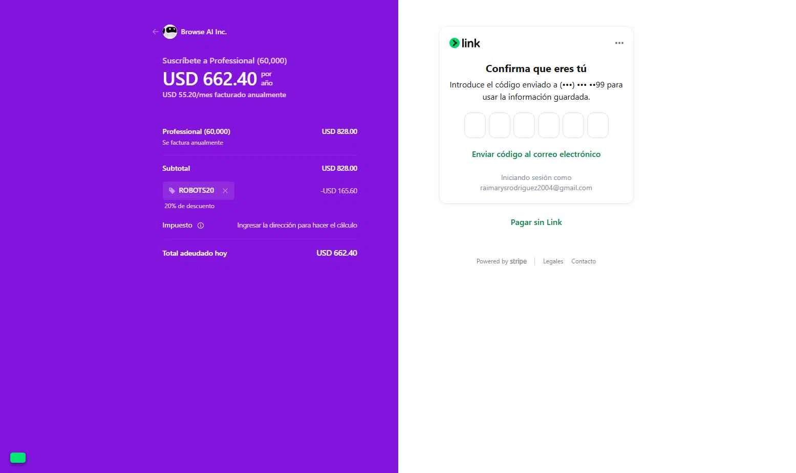 Browse AI checkout page showing Browse AI promo code box | Screenshot taken by SimplyCodes community member on Dec 7, 2025