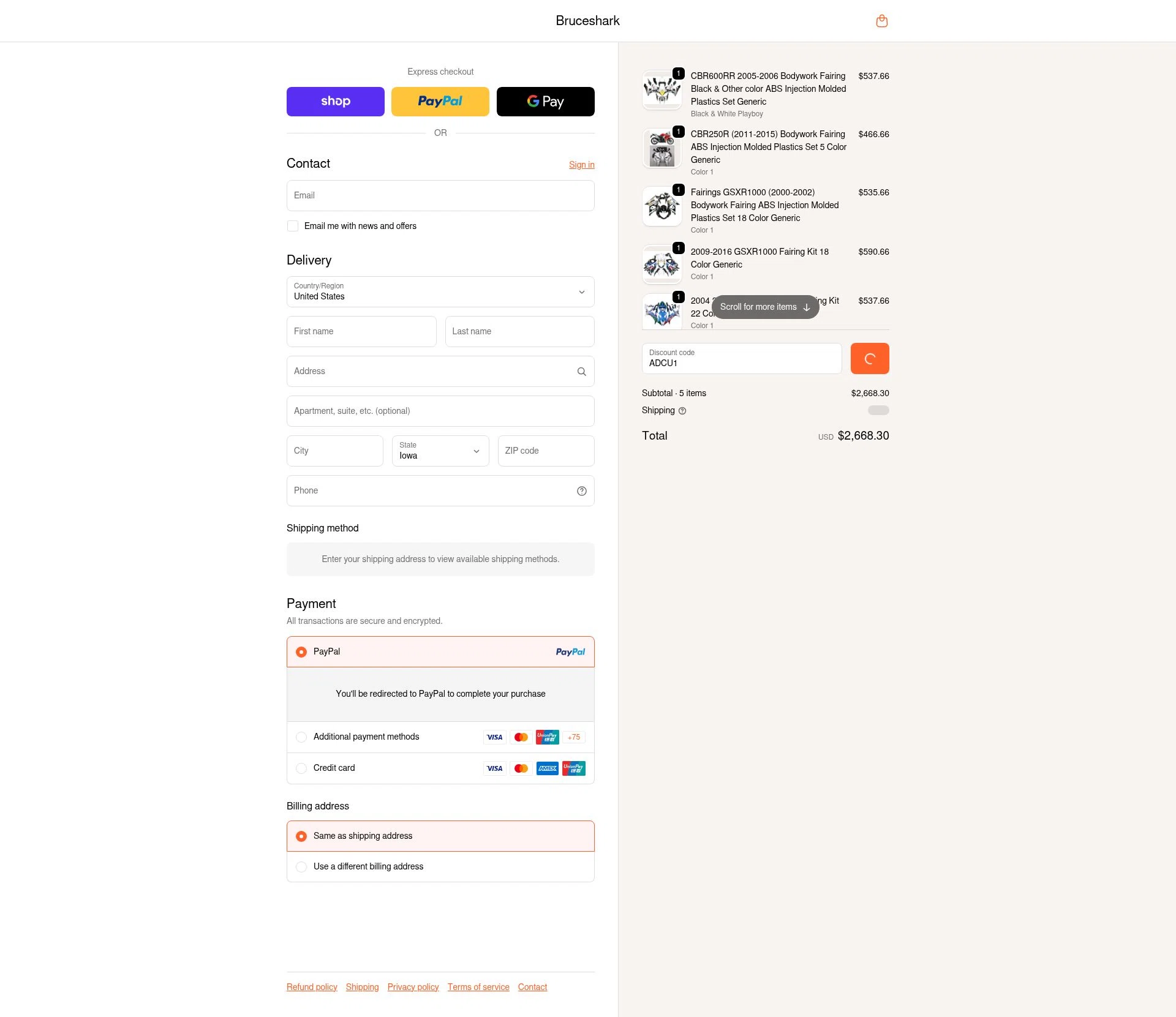 Bruce & Shark checkout page showing Bruce & Shark discount code box | Screenshot taken by SimplyCodes community member on Feb 9, 2026