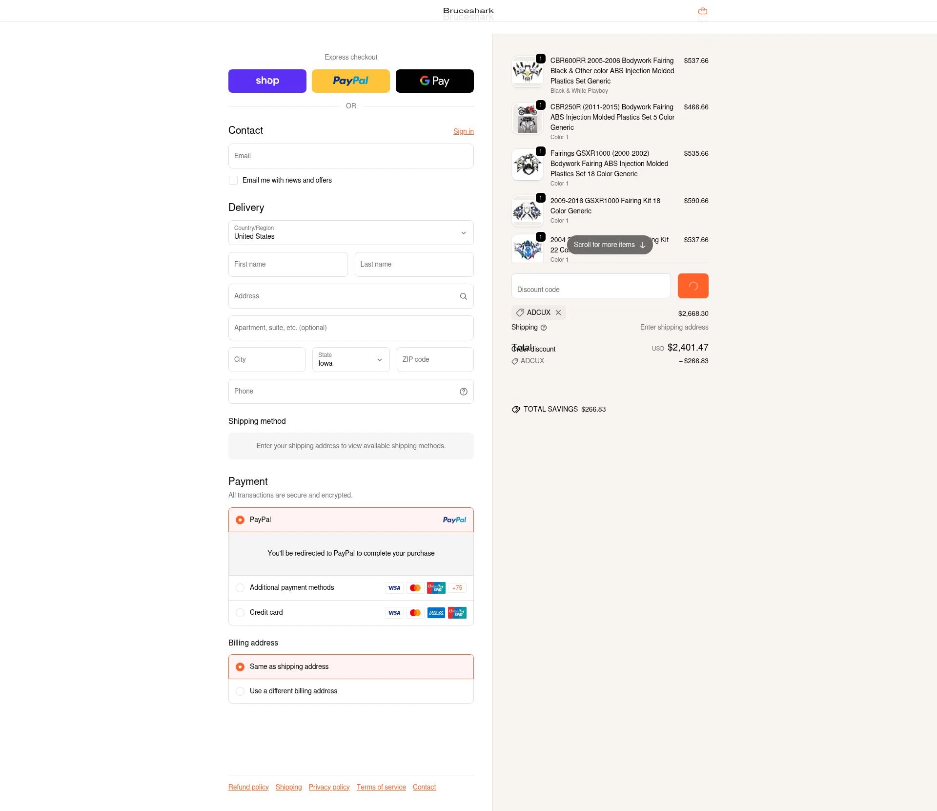 Bruce & Shark checkout page showing Bruce & Shark discount code box | Screenshot taken by SimplyCodes community member on Feb 9, 2026