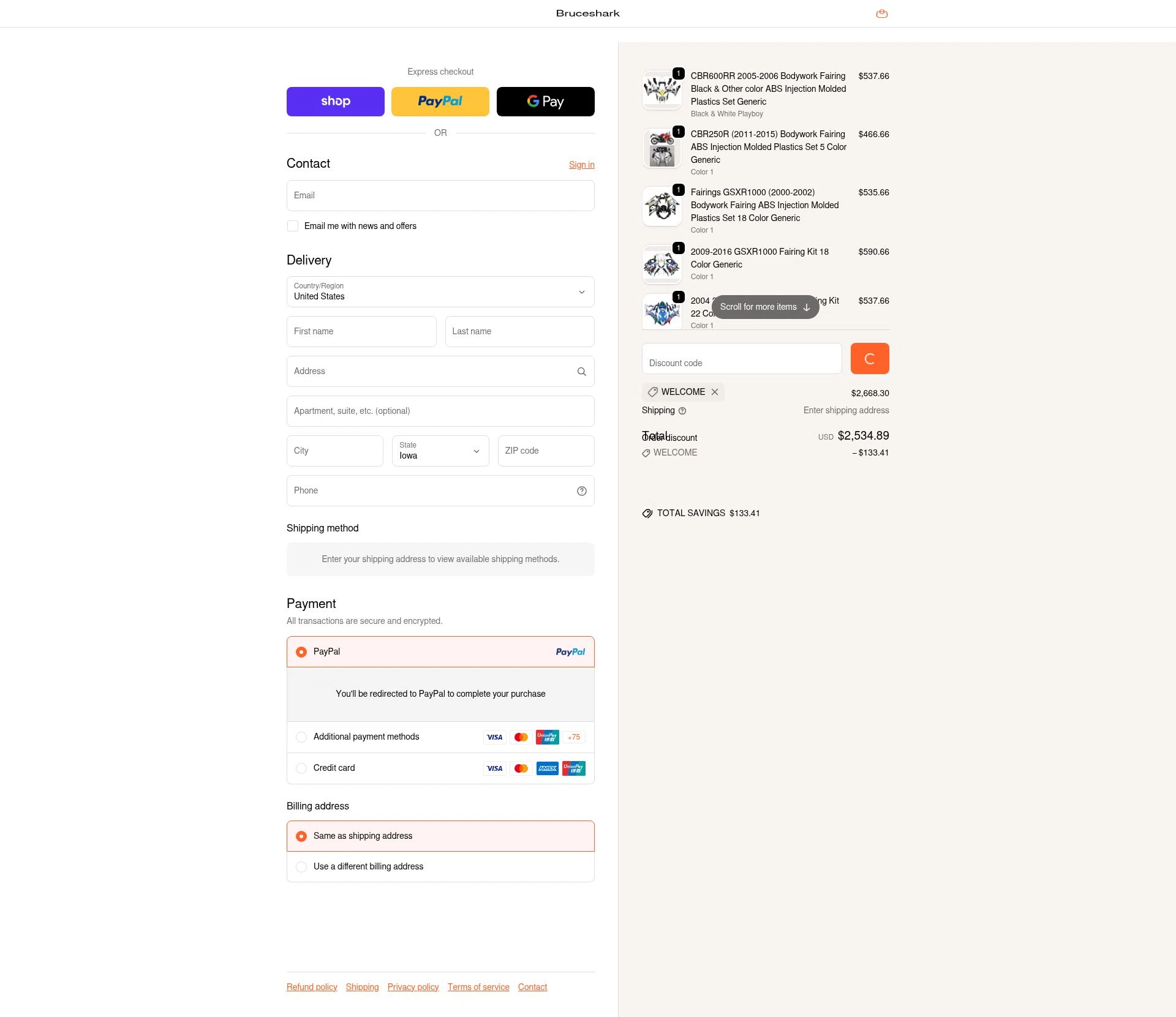 Bruce & Shark checkout page showing Bruce & Shark discount code box | Screenshot taken by SimplyCodes community member on Feb 9, 2026