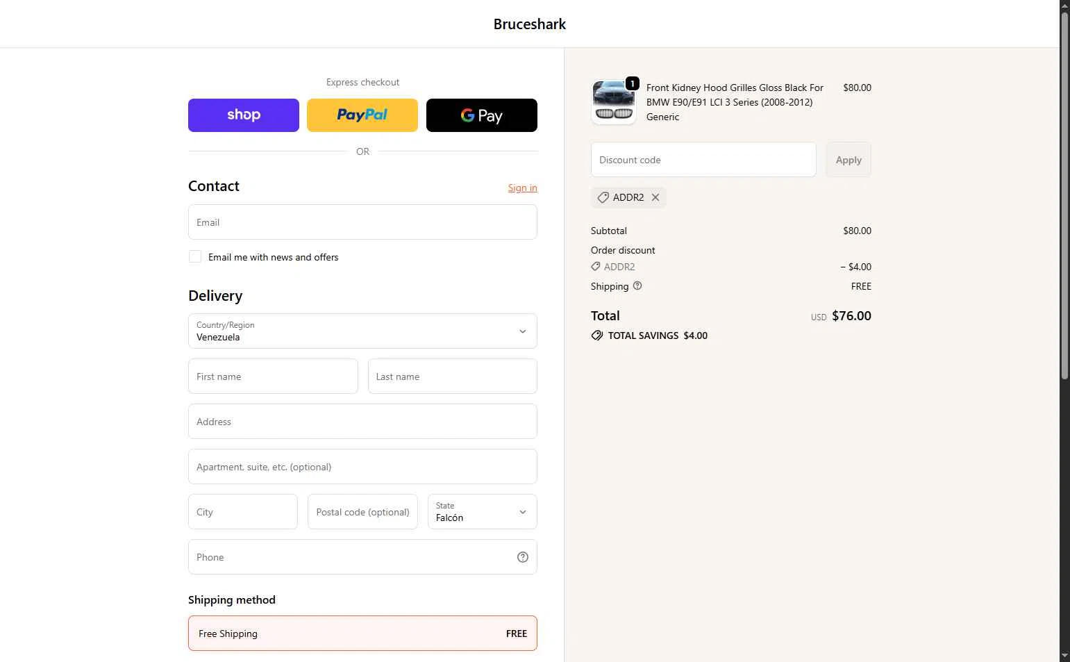 Bruce & Shark checkout page showing Bruce & Shark discount code box | Screenshot taken by SimplyCodes community member on Feb 9, 2026