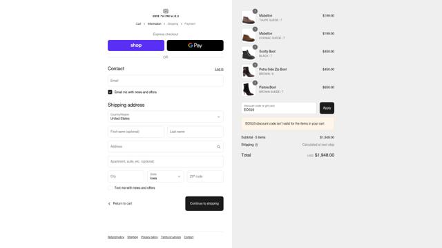 Bruno Magli checkout page showing Bruno Magli discount code box | Screenshot taken by SimplyCodes community member on Sep 7, 2025