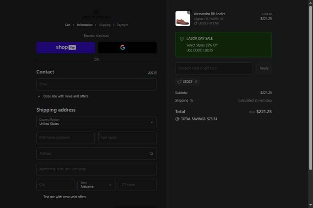 Bruno Magli checkout page showing Bruno Magli discount code box | Screenshot taken by SimplyCodes community member on Aug 27, 2025