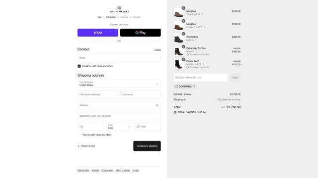 Bruno Magli checkout page showing Bruno Magli discount code box | Screenshot taken by SimplyCodes community member on Sep 7, 2025