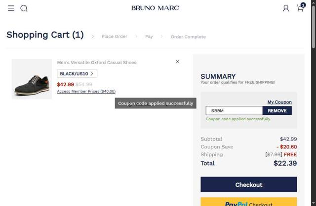Bruno Marc checkout page showing Bruno Marc coupon code box | Screenshot taken by SimplyCodes community member on Sep 2, 2025