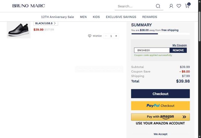 Bruno Marc checkout page showing Bruno Marc coupon code box | Screenshot taken by SimplyCodes community member on Aug 10, 2025