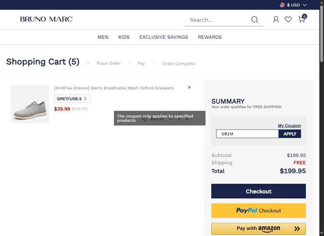 Bruno Marc checkout page showing Bruno Marc coupon code box | Screenshot taken by SimplyCodes community member on Sep 4, 2025