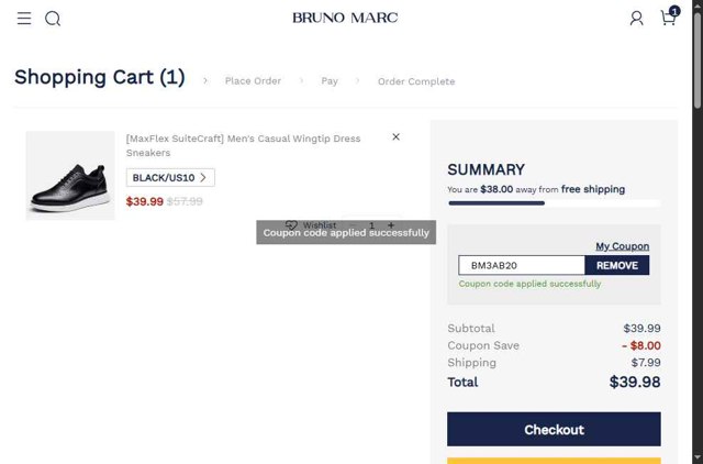 Bruno Marc checkout page showing Bruno Marc coupon code box | Screenshot taken by SimplyCodes community member on Jul 30, 2025