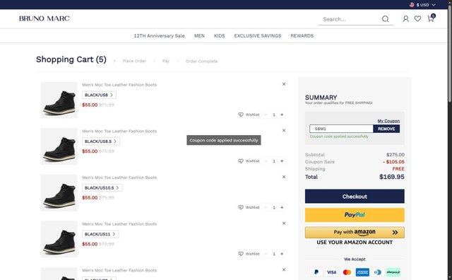 Bruno Marc checkout page showing Bruno Marc coupon code box | Screenshot taken by SimplyCodes community member on Aug 15, 2025