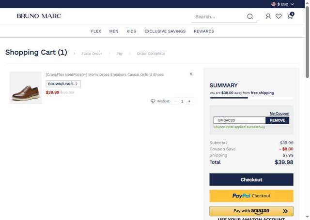 Bruno Marc checkout page showing Bruno Marc coupon code box | Screenshot taken by SimplyCodes community member on Jul 13, 2025