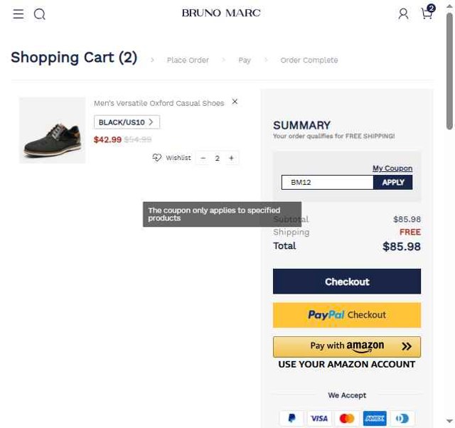 Bruno Marc checkout page showing Bruno Marc coupon code box | Screenshot taken by SimplyCodes community member on Aug 6, 2025