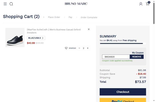 Bruno Marc checkout page showing Bruno Marc coupon code box | Screenshot taken by SimplyCodes community member on Aug 31, 2025